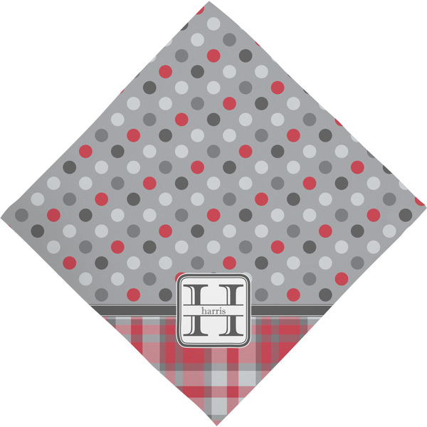 Red & Gray Dots and Plaid Bandana - Full View