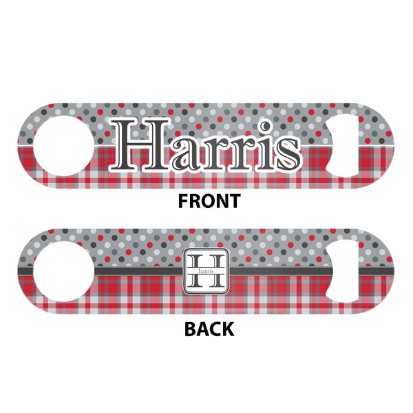Red & Gray Dots and Plaid Bar Bottle Opener - White - Approval