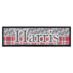 Red & Gray Dots and Plaid Bar Mat - Large (Personalized)