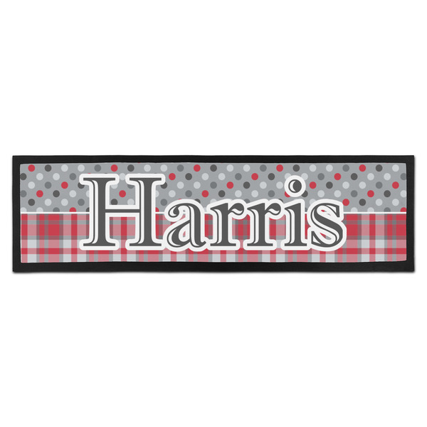 Custom Red & Gray Dots and Plaid Bar Mat (Personalized)