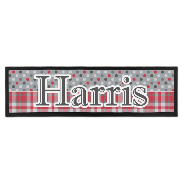 Custom Red & Gray Dots and Plaid Bar Mat - Large (Personalized)