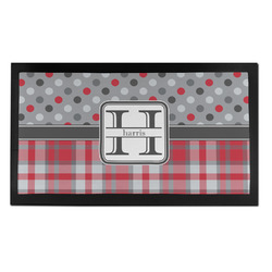 Red & Gray Dots and Plaid Bar Mat - Small (Personalized)
