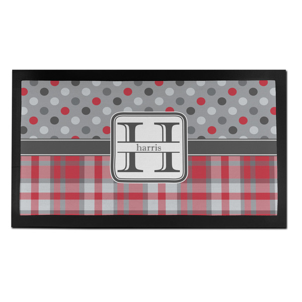 Red & Gray Dots and Plaid Bar Mat - Small - FRONT