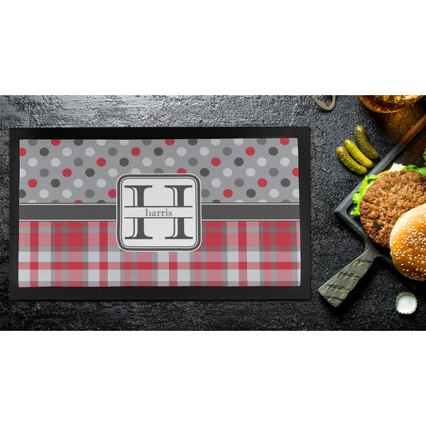 Red & Gray Dots and Plaid Bar Mat - Small - LIFESTYLE