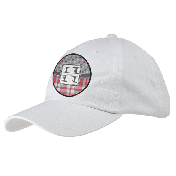 Custom Red & Gray Dots and Plaid Baseball Cap - White (Personalized)