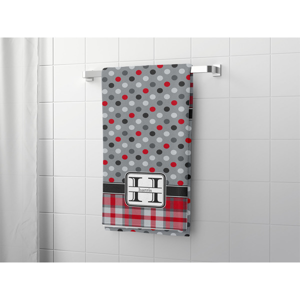 Red & Gray Dots and Plaid Bath Towel - LIFESTYLE