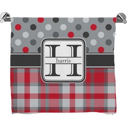 Red & Gray Dots and Plaid Bath Towel (Personalized)