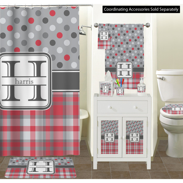 Red & Gray Dots and Plaid Bathroom Scene