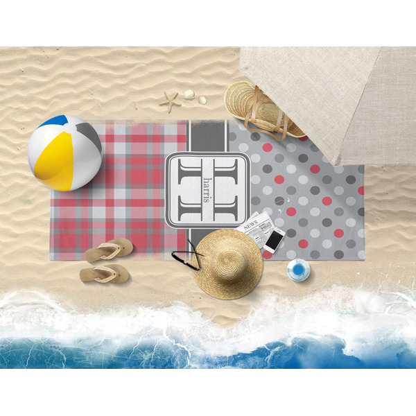 Red & Gray Dots and Plaid Beach Towel Lifestyle