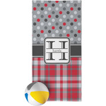 Red & Gray Dots and Plaid Beach Towel (Personalized)