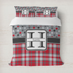 Red & Gray Dots and Plaid Duvet Cover (Personalized)