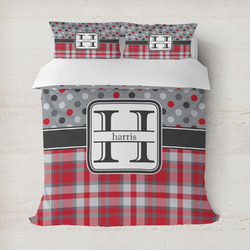 Red & Gray Dots and Plaid Duvet Cover Set - Full / Queen (Personalized)