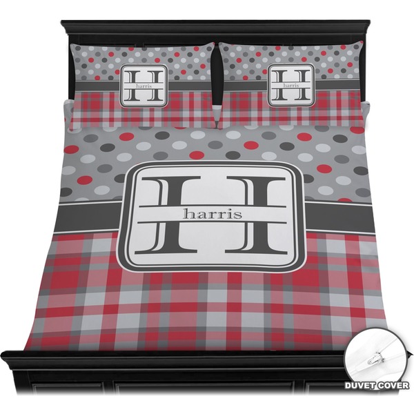 Red & Gray Dots and Plaid Bedding Set (Queen) - Duvet