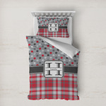 Red & Gray Dots and Plaid Duvet Cover Set - Twin XL (Personalized)
