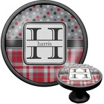 Red & Gray Dots and Plaid Cabinet Knob (Black) (Personalized)