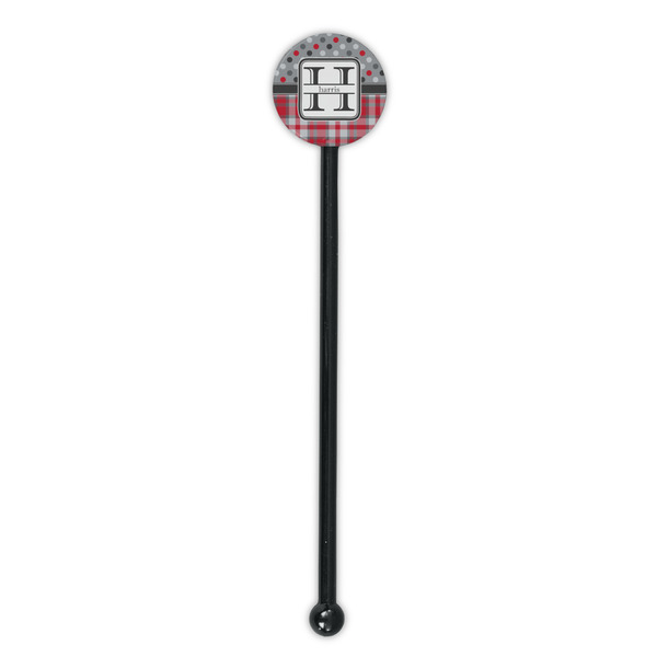 Red & Gray Dots and Plaid Black Plastic 5.5" Stir Stick - Round - Single Stick