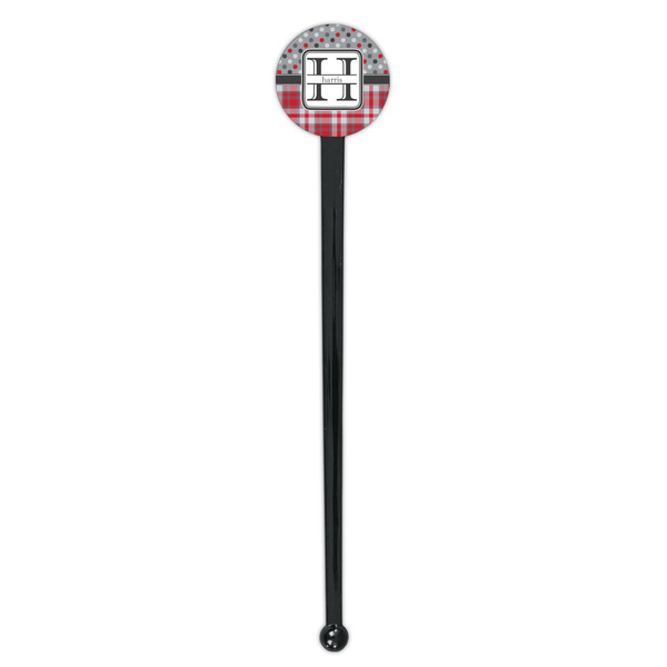 Red & Gray Dots and Plaid Black Plastic 7" Stir Stick - Round - Single Stick