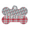 Red & Gray Dots and Plaid Bone Shaped Dog ID Tag - Large - Front