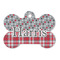 Red & Gray Dots and Plaid Bone Shaped Dog ID Tag (Personalized)