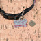 Red & Gray Dots and Plaid Bone Shaped Dog ID Tag - Small - In Context