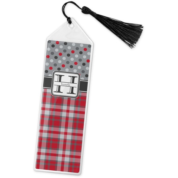 Custom Red & Gray Dots and Plaid Book Mark w/Tassel (Personalized)