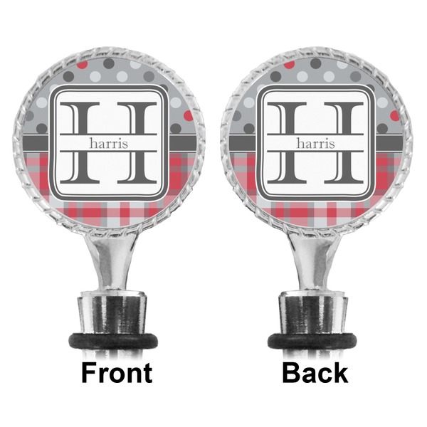 Red & Gray Dots and Plaid Bottle Stopper - Front and Back