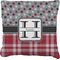 Red & Gray Dots and Plaid Burlap Pillow 16"