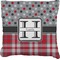 Red & Gray Dots and Plaid Faux-Linen Throw Pillow 18" (Personalized)