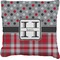 Red & Gray Dots and Plaid Faux-Linen Throw Pillow 20" (Personalized)