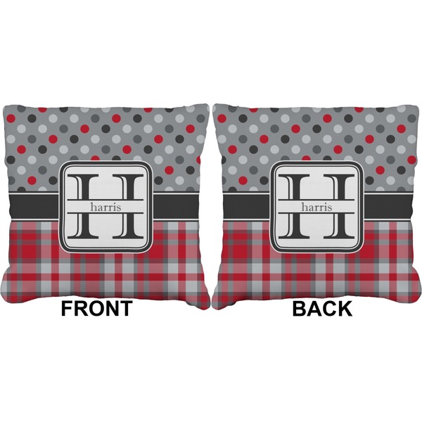 Red & Gray Dots and Plaid Burlap Pillow Approval