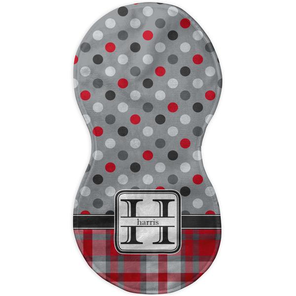 Red & Gray Dots and Plaid Burp Peanut Shaped Flat