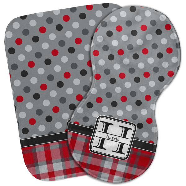 Custom Red & Gray Dots and Plaid Burp Cloth (Personalized)