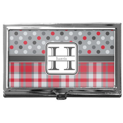 Red & Gray Dots and Plaid Business Card Case