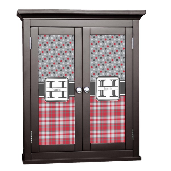 Custom Red & Gray Dots and Plaid Cabinet Decal - Large (Personalized)