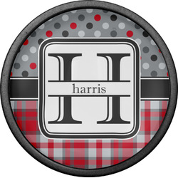 Red & Gray Dots and Plaid Cabinet Knob (Black) (Personalized)