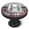 Red & Gray Dots and Plaid Cabinet Knob - Black - Side