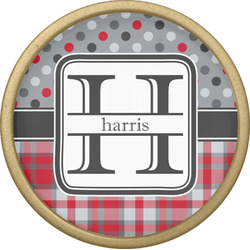 Red & Gray Dots and Plaid Cabinet Knob - Gold (Personalized)