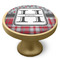 Red & Gray Dots and Plaid Cabinet Knob - Gold - Side
