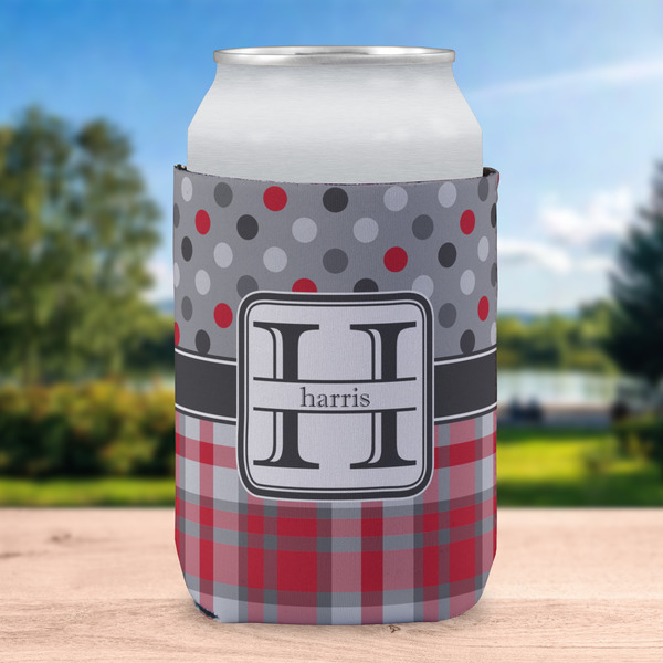 Red & Gray Dots and Plaid Can Sleeve - LIFESTYLE (single)