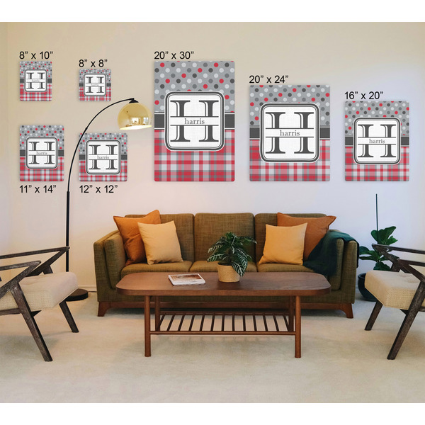 Red & Gray Dots and Plaid Canvas Prints - Multiple Sizes