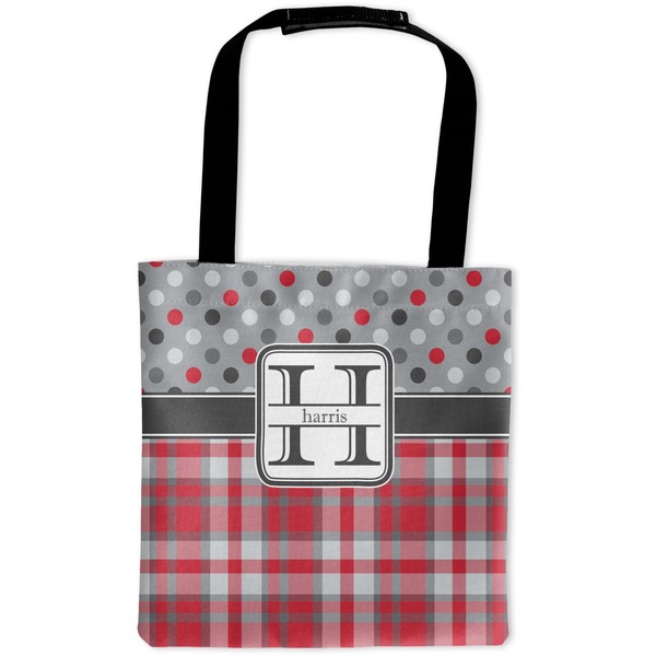 Custom Red & Gray Dots and Plaid Auto Back Seat Organizer Bag (Personalized)