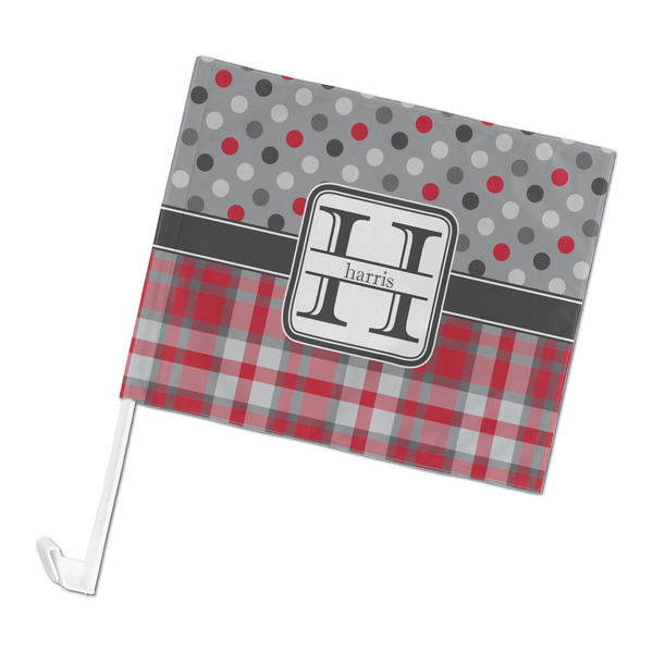 Custom Red & Gray Dots and Plaid Car Flag (Personalized)
