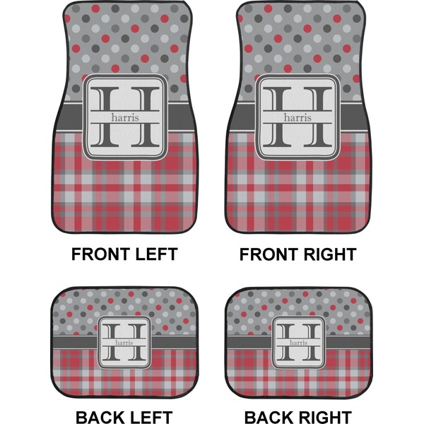 Red & Gray Dots and Plaid Car Floor Mats Set (2F + 2B)