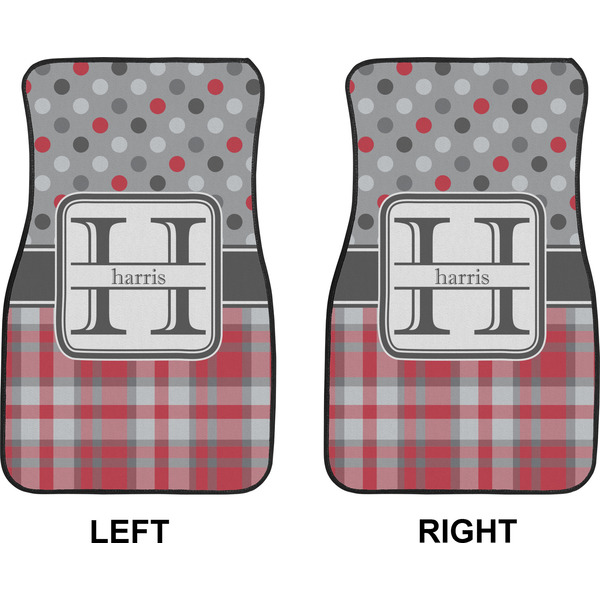 Red & Gray Dots and Plaid Car Mat Front - Approval