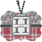 Red & Gray Dots and Plaid Rear View Mirror Decor (Personalized)
