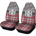 Red & Gray Dots and Plaid Car Seat Covers (Set of Two) (Personalized)