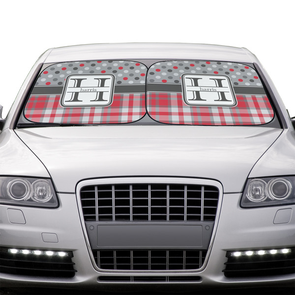 Red & Gray Dots and Plaid Car Sun Shades - IN CONTEXT