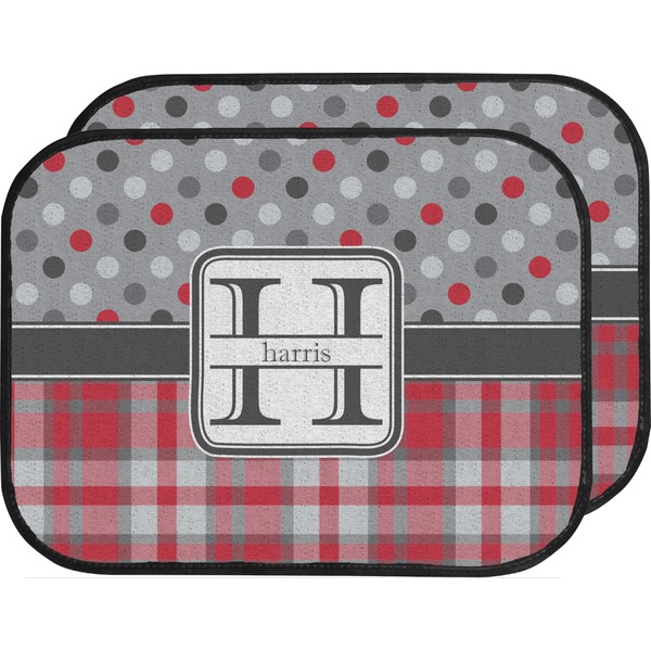 Custom Red & Gray Dots and Plaid Car Floor Mats (Back Seat) (Personalized)