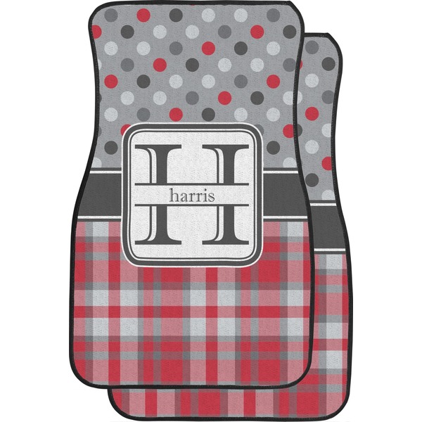 Custom Red & Gray Dots and Plaid Car Floor Mats (Front Seat) (Personalized)