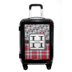 Red & Gray Dots and Plaid Carry On Hard Shell Suitcase (Personalized)